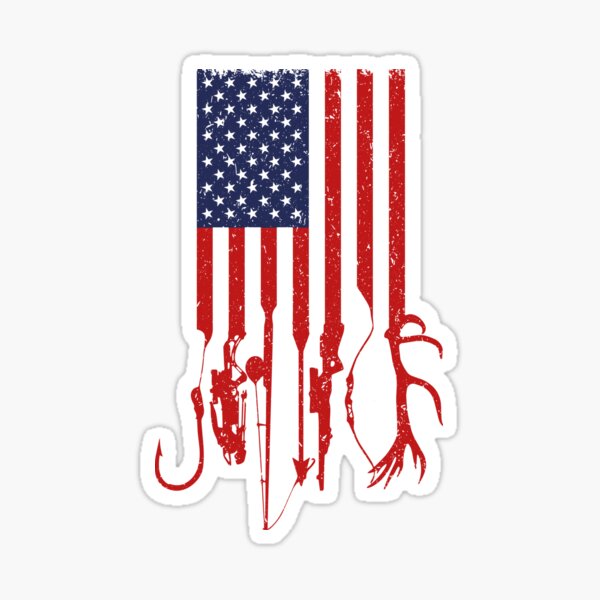 Fishing Hunting American Flag Novelty Sticker for Sale by saphanguyen24