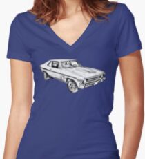 Camiseta entallada de cuello en V 1969 Chevrolet Nova Yenko 427 Muscle Car Illustration