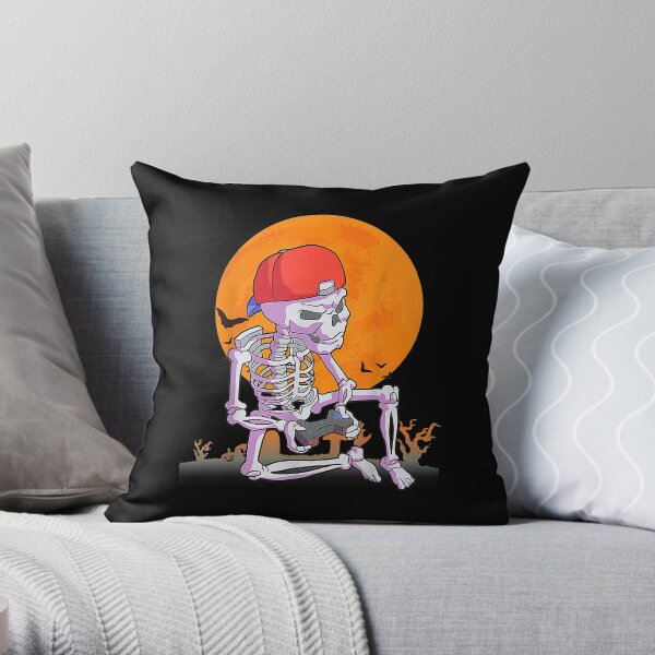 Halloween Men Boys Gamer Gift Skeleton Outfit Boys Throw Pillow