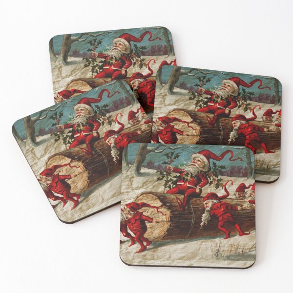 Item preview, Vintage Santa Elves Sliding Wooden Log On Snow designed and sold by LashCreations.