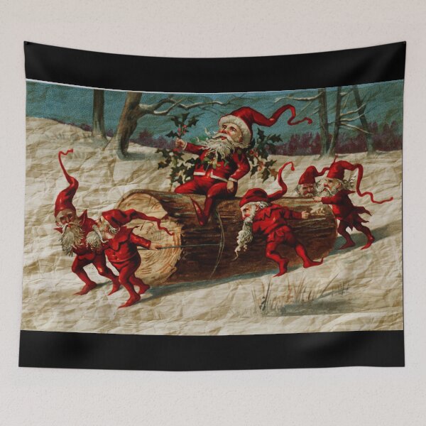 Item preview, Vintage Santa Elves Sliding Wooden Log On Snow designed and sold by LashCreations.