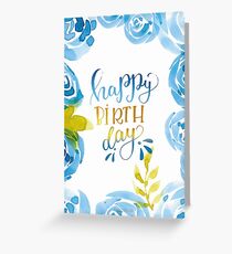 Happy Birthday Aquarell Blumen Blau Grußkarte