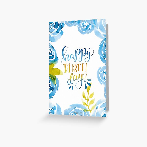 Happy Birthday Aquarell Blumen Blau Grußkarte
