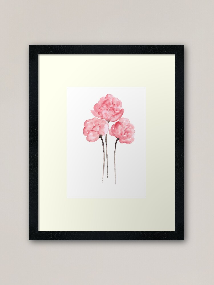 Lámina enmarcada «Cartel rosado del dibujo de la pintura de la acuarela de la  flor del ramo de la peonía» de asiaszmerdt | Redbubble
