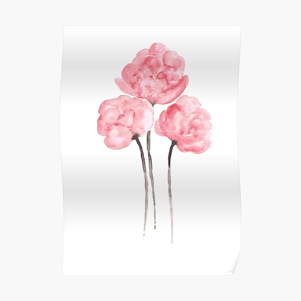 Pink Peony Bouquet Flower Watercolor Painting Drawing Poster Poster