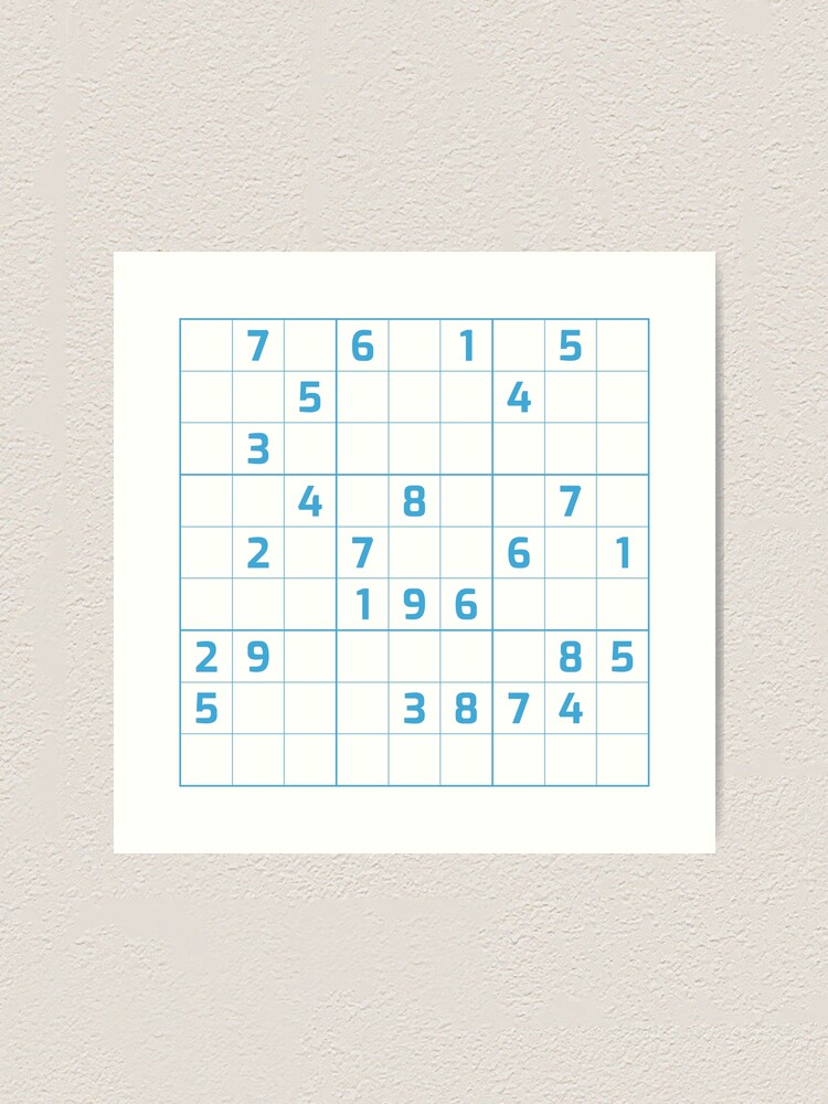 sudoku-puzzle-blue-and-white-puzzle-1-art-print-for-sale-by-beanibooi-redbubble for 100 Free Printable Sudoku Puzzles Sudoku Puzzle Blue and White | Puzzle #1