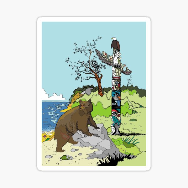 Item preview, Bear standing by a Totem Pole designed and sold by BalbinaStudio.