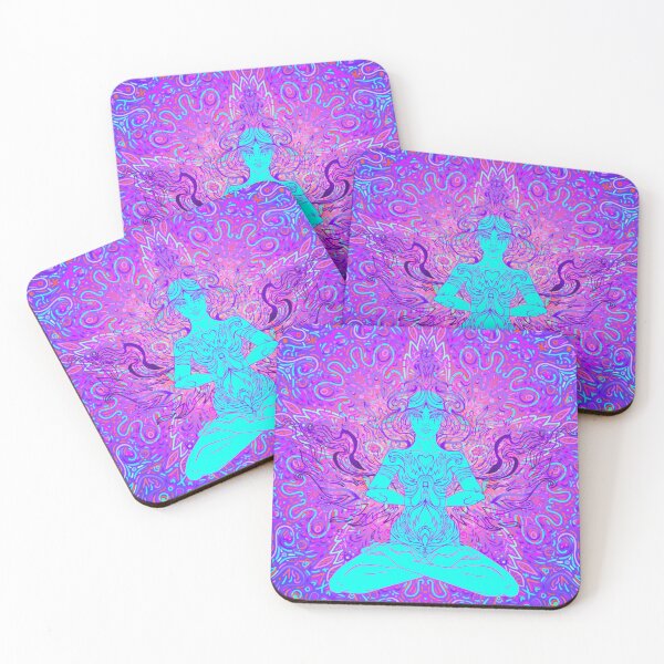 Item preview, Beautiful Girl sitting in lotus position over ornate colorful neon designed and sold by Golden-Peace.