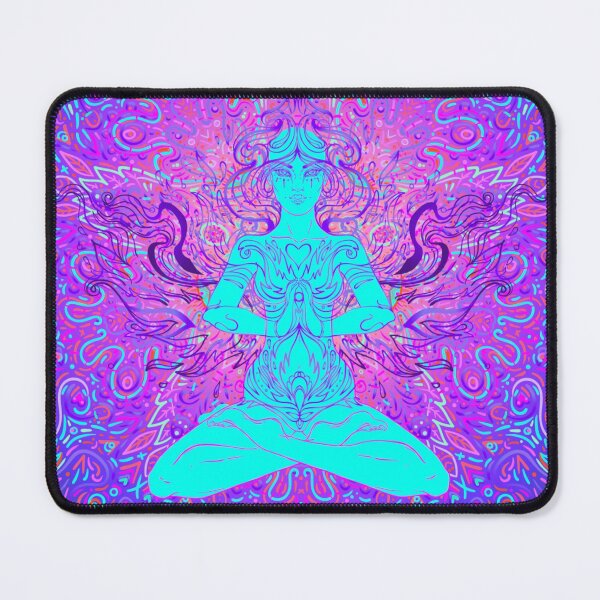 Item preview, Beautiful Girl sitting in lotus position over ornate colorful neon designed and sold by Golden-Peace.