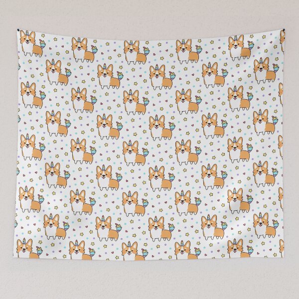 Item preview, Welsh Corgi in a Unicorn Costume, Corgi Dog Pattern, Crog Dog Seamless Pattern, Corgi Dog designed and sold by graphic-genie.