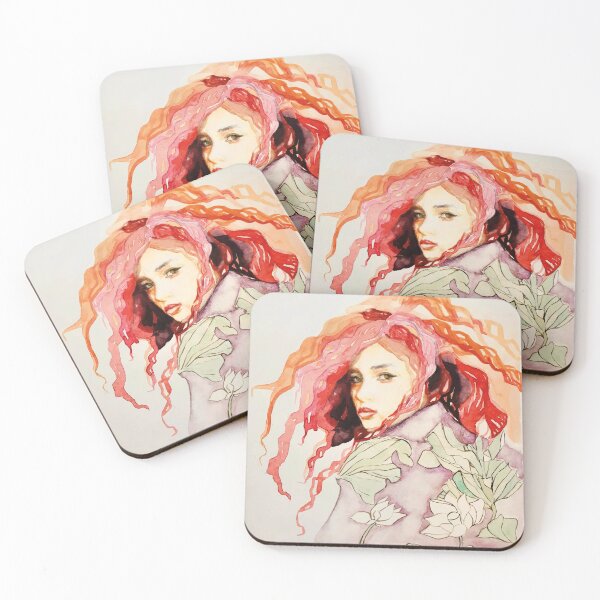 Item preview, Red curls vs kimono watercolor designed and sold by Miriam Steinau.