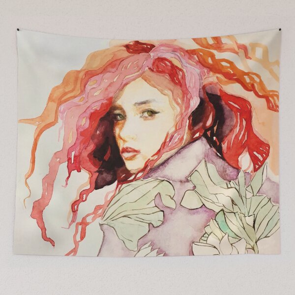 Item preview, Red curls vs kimono watercolor designed and sold by Miriam Steinau.