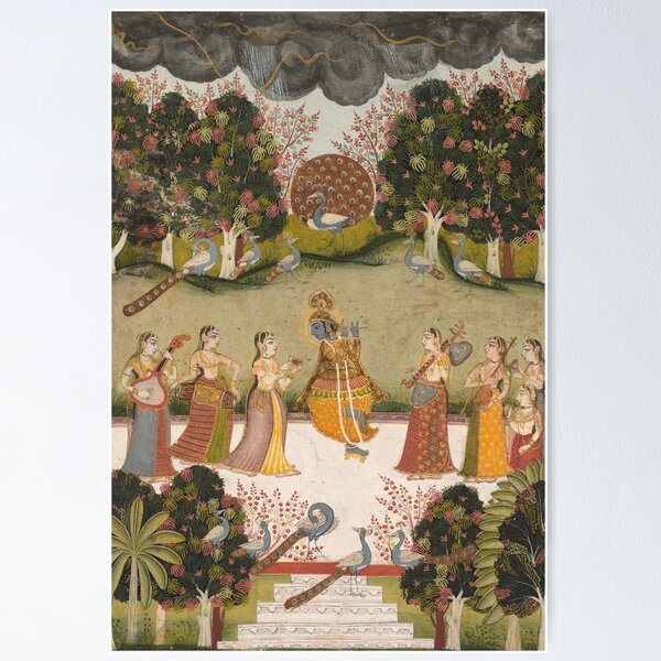 Item preview, Krishna Playing the Flute to Seven Gopis Holding Musical Instruments designed and sold by HinduArtGallery.