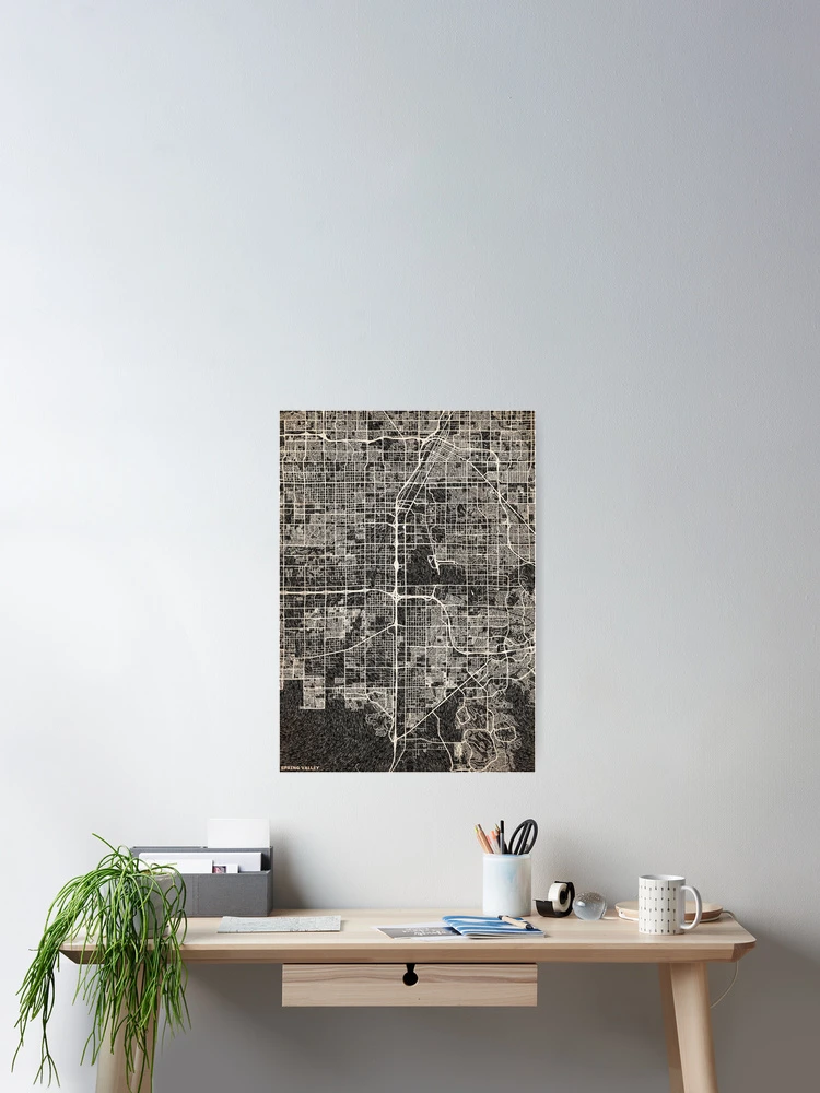 Thumbnail 2 of 3, Poster, Spring Valley map Nevada Ink lines 2 designed and sold by InkMaps.