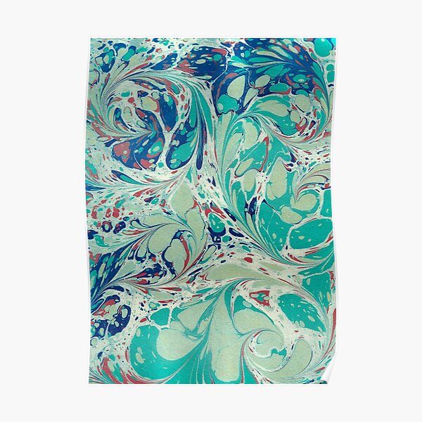 Swirl marble in gold, blue, green and red Poster