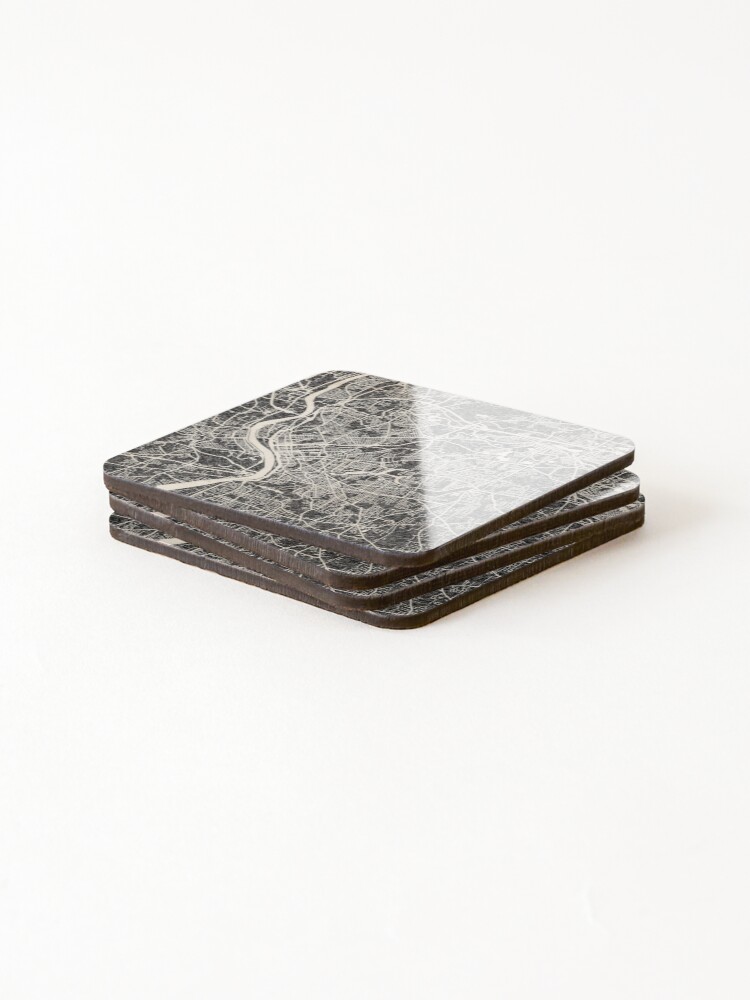Thumbnail 4 of 5, Coasters (Set of 4), Springfield map Massachusetts Ink lines designed and sold by InkMaps.