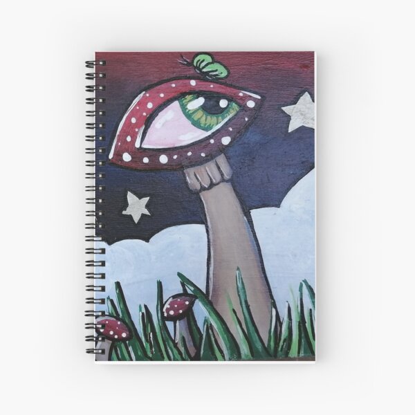 Magical mushroom garden | mushroom shrooms with eyes and butterflies green butterfly garden Spiral Notebook