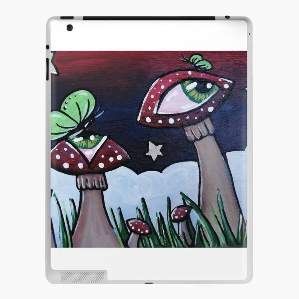 Magical mushroom garden | mushroom shrooms with eyes and butterflies green butterfly garden iPad Skin