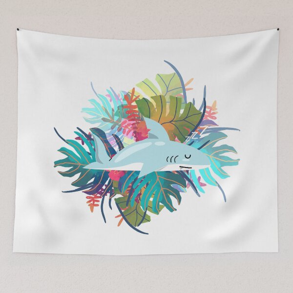 Item preview, Kawaii Shark Floral Background designed and sold by DAFIN.