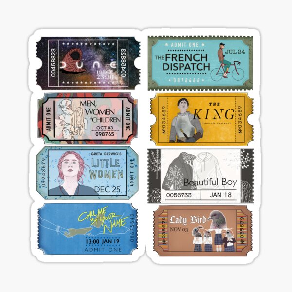 Timothée Chalamet movies tickets  Glossy Sticker