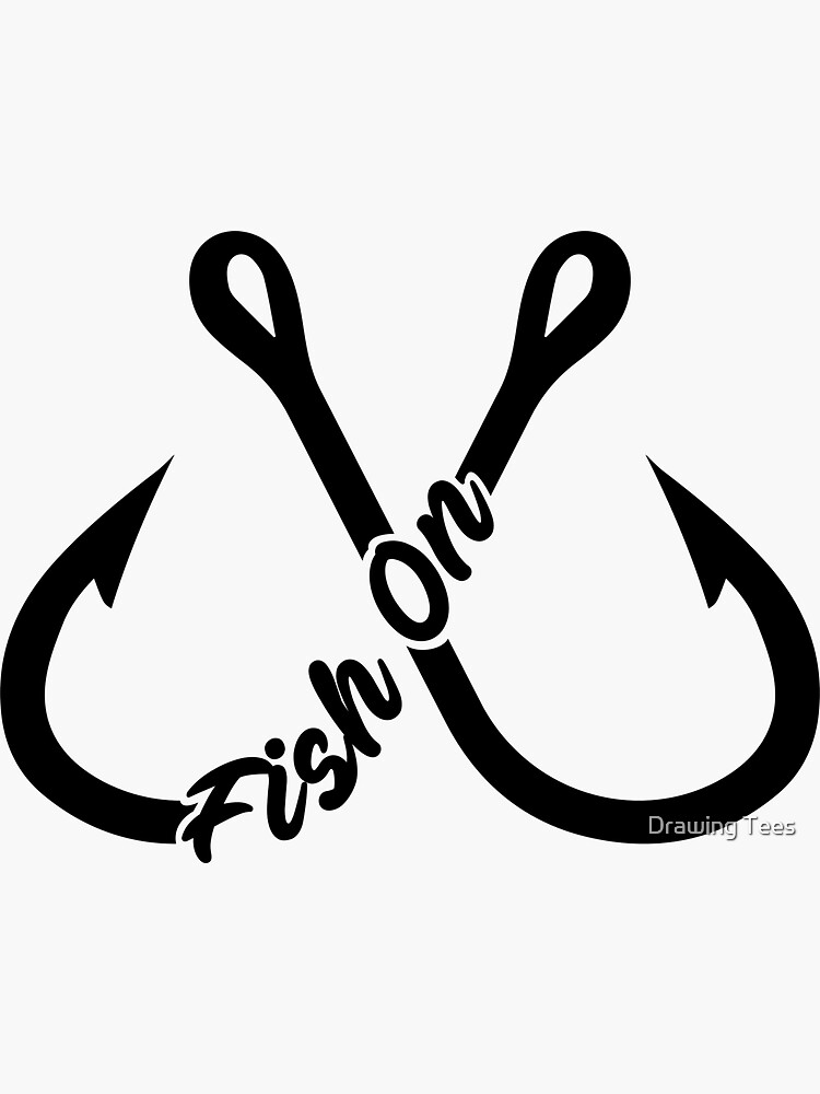 Fishing hook with Fish on Text Sticker for Sale by Drawing Tees