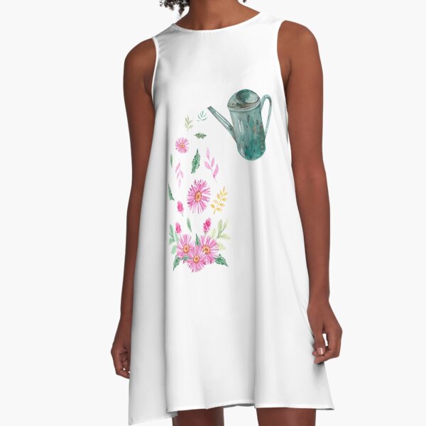 Watercolor garden watering can with autumn flowers A-Line Dress