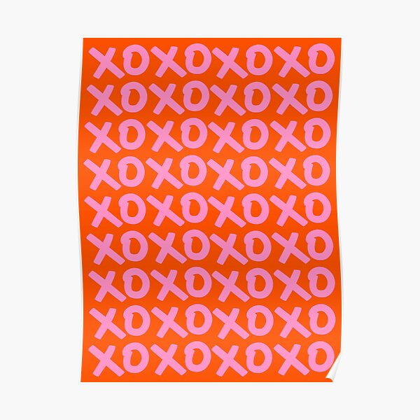 XOXO Print Hugs And Kisses Pink And Orange Colors Retro Wall Art Preppy Modern Boho XOXO Pattern Poster