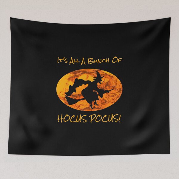 Item preview, It's All a Bunch of Hocus Pocus! With Picture of a Witch Riding a Broomstick Against a Pumpkin Sky Background designed and sold by FoxyParrot.