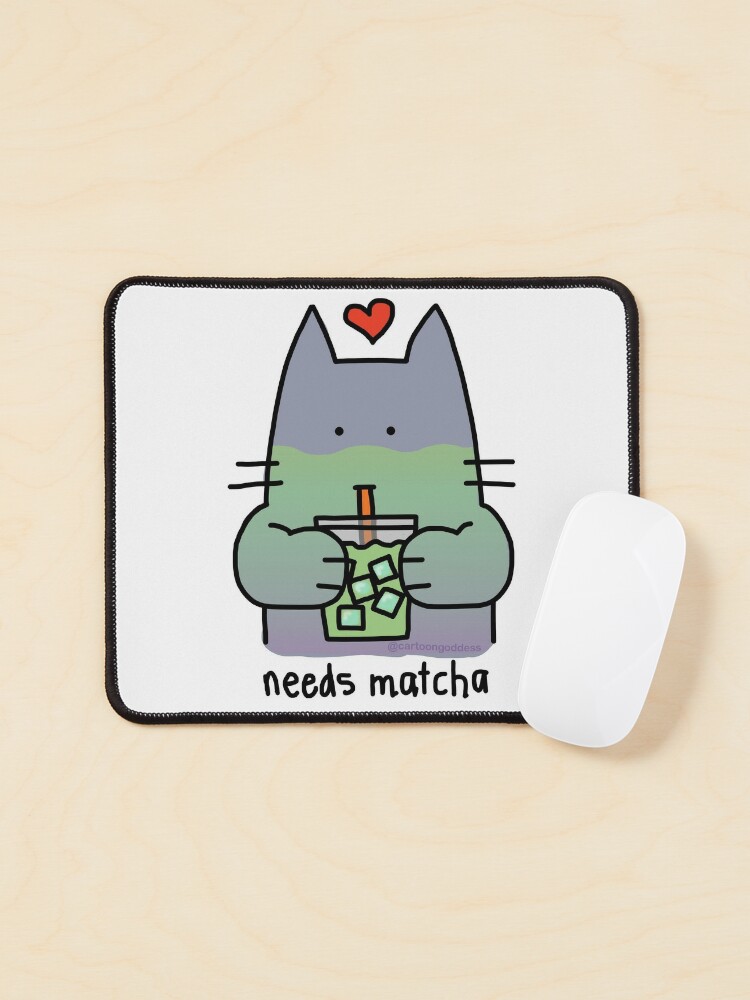 Mouse Pad, Iced Matcha Cat designed and sold by cartoongoddess