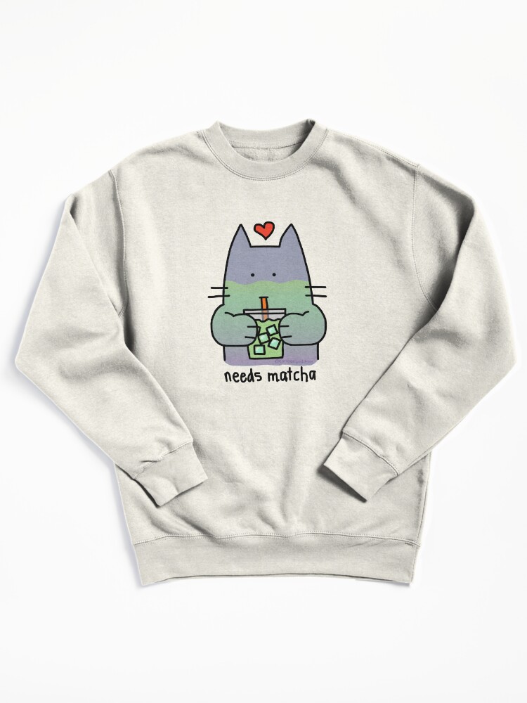 Thumbnail 2 of 7, Pullover Sweatshirt, Iced Matcha Cat designed and sold by cartoongoddess.