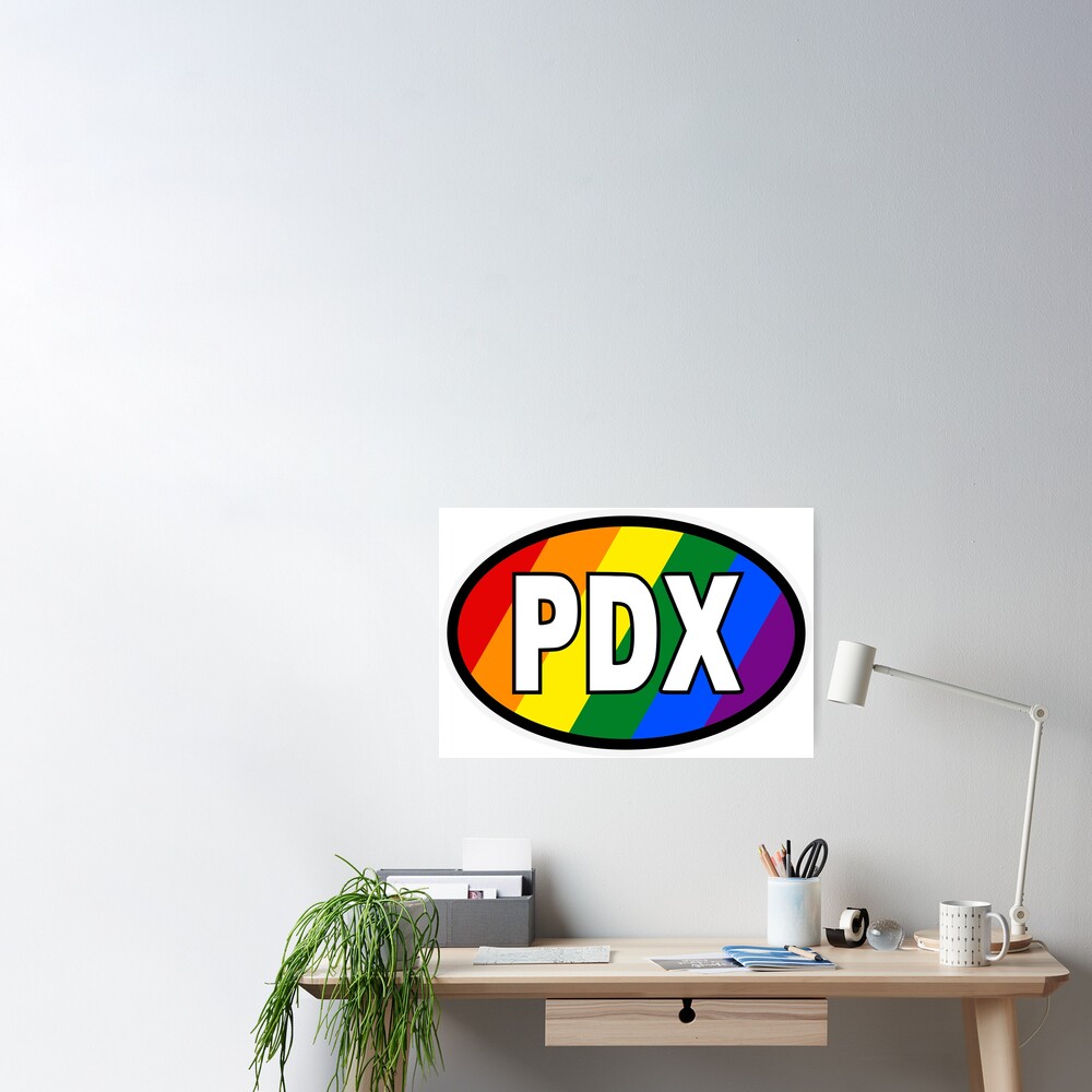 "PDX Gay Portland Oregon OR Pride Flag Oval Bumper Sticker" Poster by