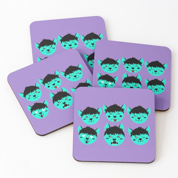 Item preview, Teal & Heather Purple Cute Werewolf Faces Pattern designed and sold by Jelly Turnip.