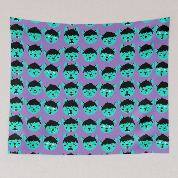 Item preview, Teal & Heather Purple Cute Werewolf Faces Pattern designed and sold by Jelly Turnip.