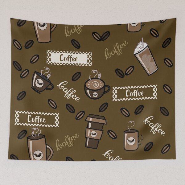 Item preview, Coffee Cups Pattern on Dark Brown designed and sold by iCraftCafe.