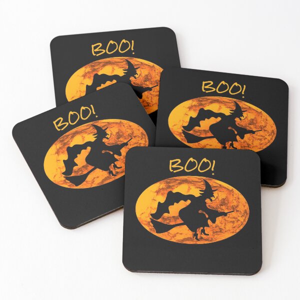 Item preview, Boo! With Picture of a Witch Riding a Broomstick Against a Pumpkin Sky Background designed and sold by FoxyParrot.
