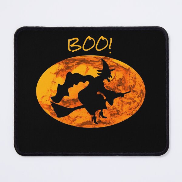 Item preview, Boo! With Picture of a Witch Riding a Broomstick Against a Pumpkin Sky Background designed and sold by FoxyParrot.