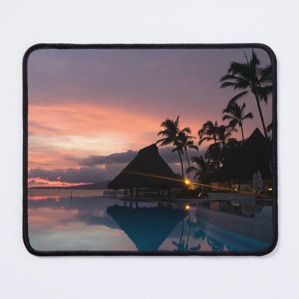 Item preview, Horizon Pool at Sunset with Ocean and Tiki Hut designed and sold by TinyChick.