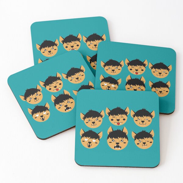 Item preview, Spice Yellow & Ocean Teal Cute Werewolf Faces Pattern designed and sold by Jelly Turnip.