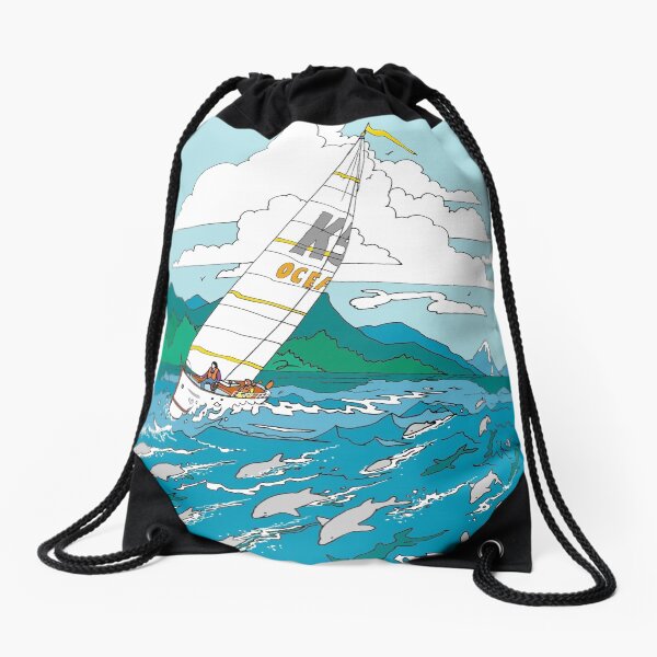 Sailing with the dolphins Drawstring Bag