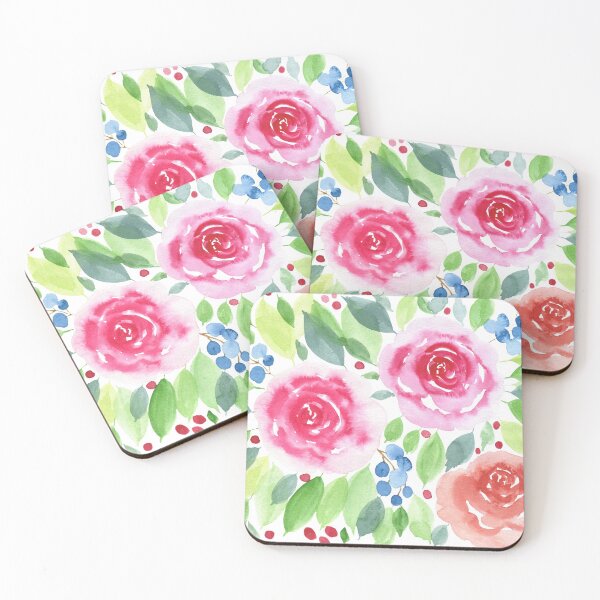 Item preview, Pink Roses Bouquet With Berries Illustration designed and sold by galleasstudio.