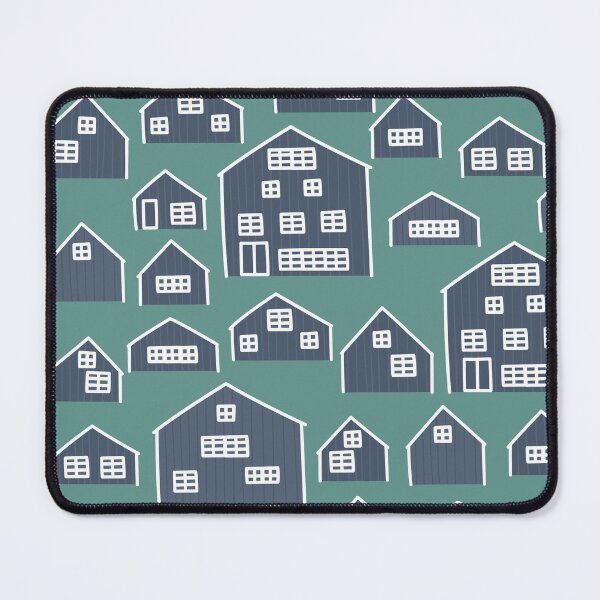 Item preview, Blue green Cartoon wooden houses seamless pattern. Vector illustration of European cute buildings designed and sold by essskina.