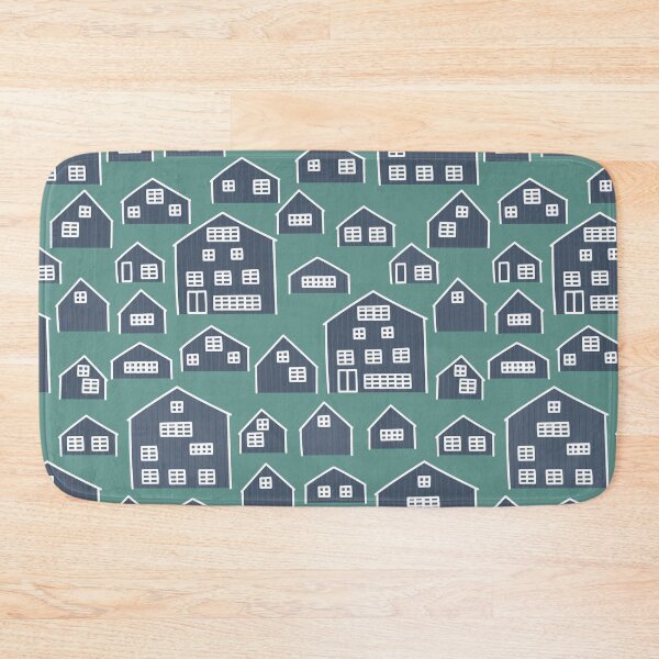 Item preview, Blue green Cartoon wooden houses seamless pattern. Vector illustration of European cute buildings designed and sold by essskina.