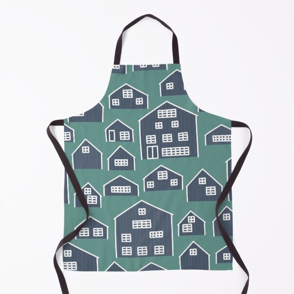 Item preview, Blue green Cartoon wooden houses seamless pattern. Vector illustration of European cute buildings designed and sold by essskina.