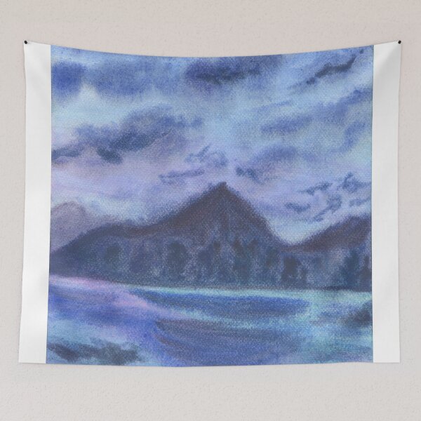Item preview, Blue Sea With Mountains Illustration designed and sold by galleasstudio.