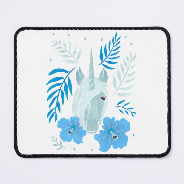 Item preview, Unicorn and Hibiscus Blue White Floral Pattern designed and sold by OneLook.