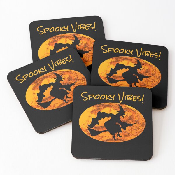 Item preview, Spooky Vibes! With Picture of a Witch Riding a Broomstick Against a Pumpkin Sky Background designed and sold by FoxyParrot.