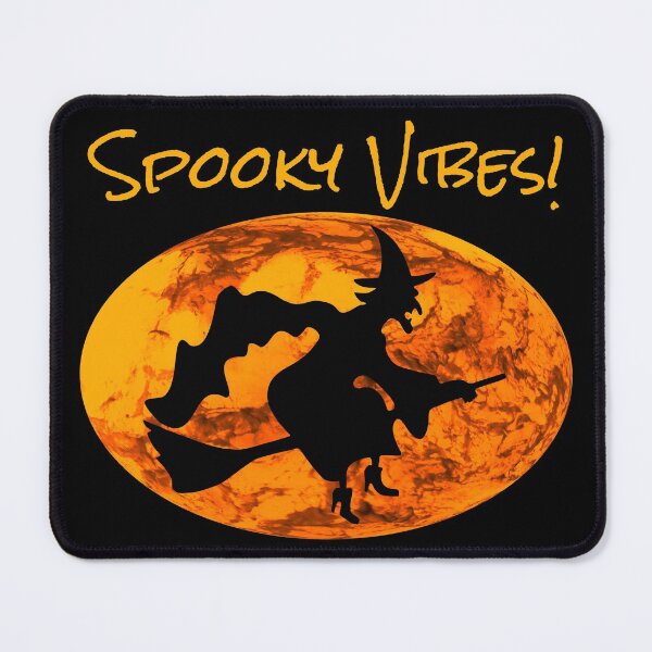 Item preview, Spooky Vibes! With Picture of a Witch Riding a Broomstick Against a Pumpkin Sky Background designed and sold by FoxyParrot.