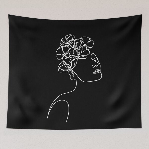 Item preview, Black And White Continuous Line Art Female Flower Portrait designed and sold by artsandsoul.