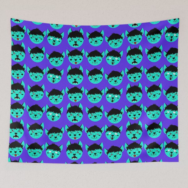 Item preview, Teal & Violet Cute Werewolf Faces Pattern designed and sold by Jelly Turnip.