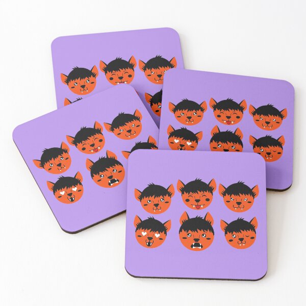 Item preview, Fire Orange & Lavender Cute Werewolf Faces Pattern designed and sold by Jelly Turnip.